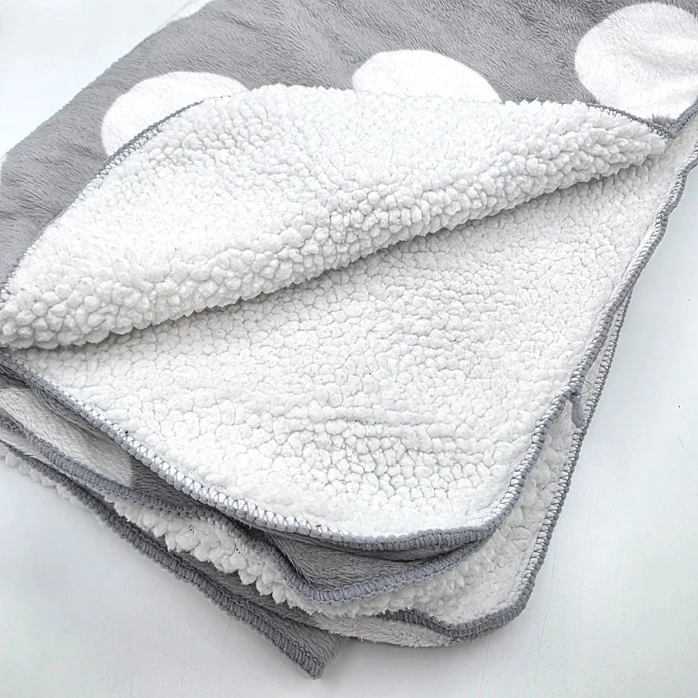 Vintage Circo Baby Blanket Grey White Polka Dot Plush Sherpa Fleece Nursery Gray
